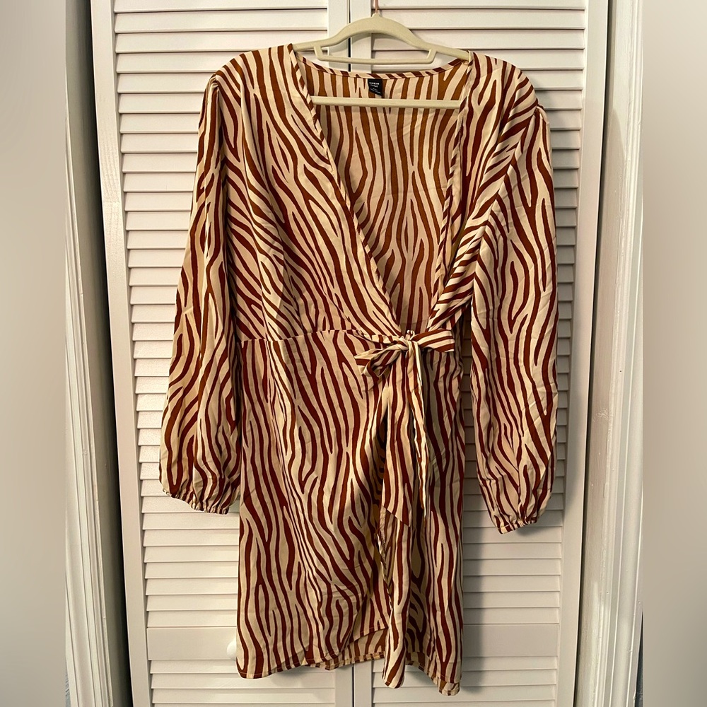 Brown zebra wrap dress